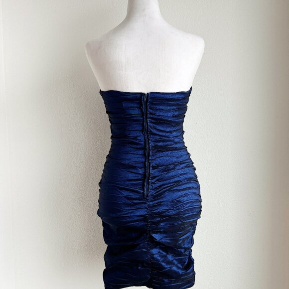 VINTAGE BLUE SHIMMER RUFFLE MINI‎ DRESS - Picture 2 of 6